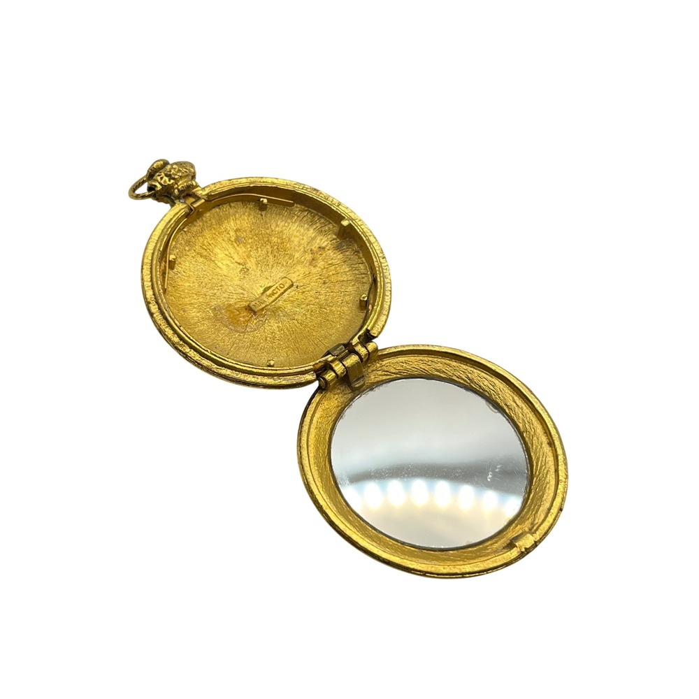 Vintage Max Factor Gold Tone Bird Floral Embossed Pocket Watch Style Compact